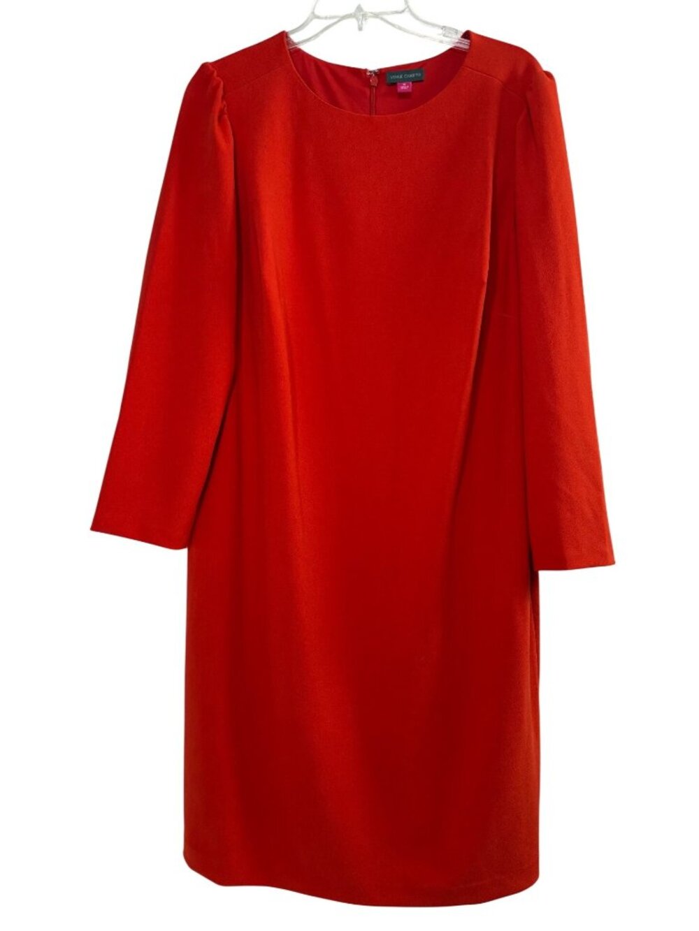 Vince Camuto Red Shift Dress Long Sleeve Round Neck Back Zip 1X